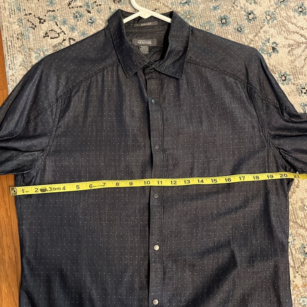 Kenneth Cole Blue Chambray Super Slim Fit Snap Front Shirt - Picture 5 of 16